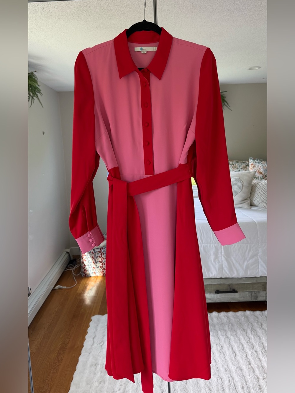 Boden Colorblock Shirt Dress in Pink and Red